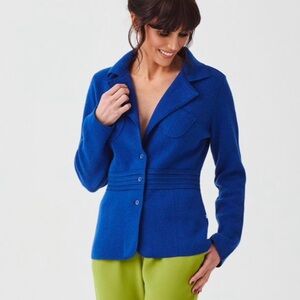 Perlavera 100% Cotton Women's Piano Blazer in Royal Blue Size XL